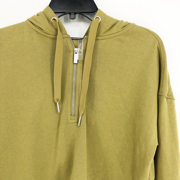 CALVIN KLEIN PERFORMANCE Half-Zip Hoodie XS Olive Green Crop Sweatshirt NWOT - Picture 5 of 10